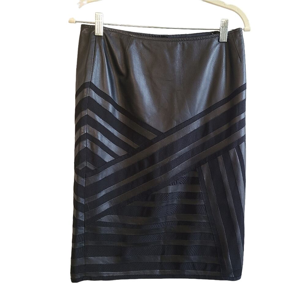 Lafayette 148 New York Black Leather Pencil Skirt NWT SZ 4‎
